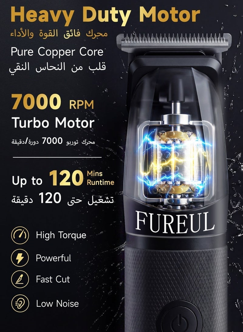 فوريول ماكينة حلاقة شعر كهربائية للرجال من FUREUL، طقم تشذيب لاسلكي 13 في 1 مع شفرة T دقيقة، ماكينة حلاقة للجسم واللحية مقاومة للماء (رطب وجاف)، شاشة LED، تشغيل 120 دقيقة - أسود - Image 3